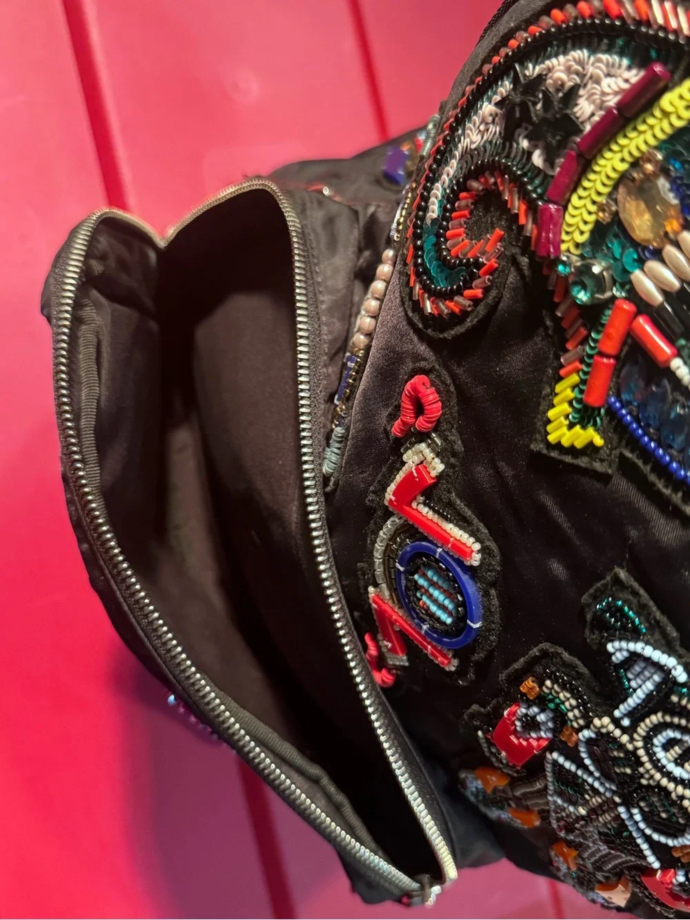Black Embellished Beaded Backpack